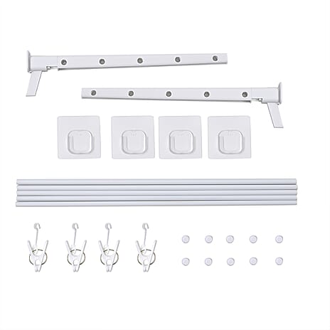 Adjustable Wall-Mounted Laundry Rack with 4 Clothespins (50x40cm) - White