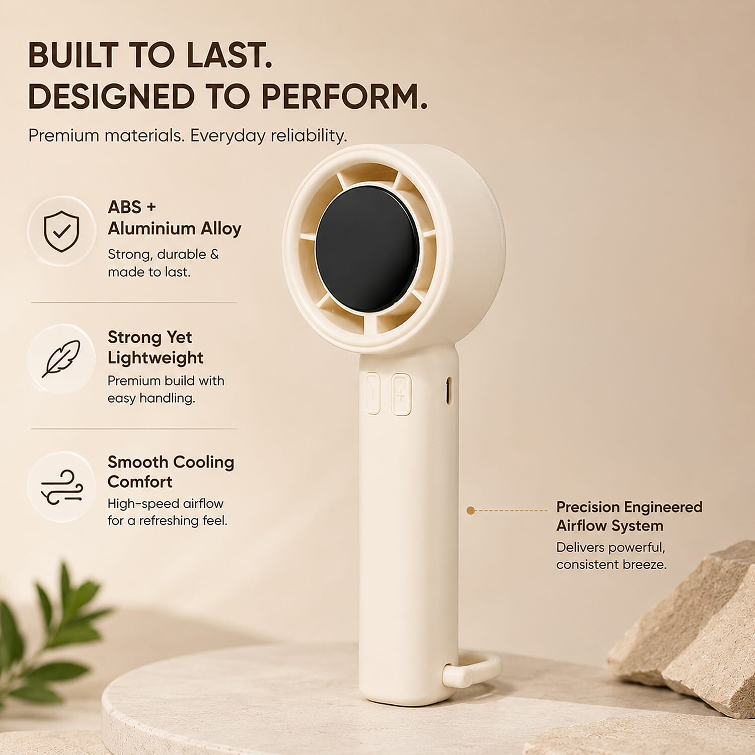 100 Speed Handheld Fan with Digital Display - Up to 7 hr Runtime USB-C Rechargeable Mini Fan - White