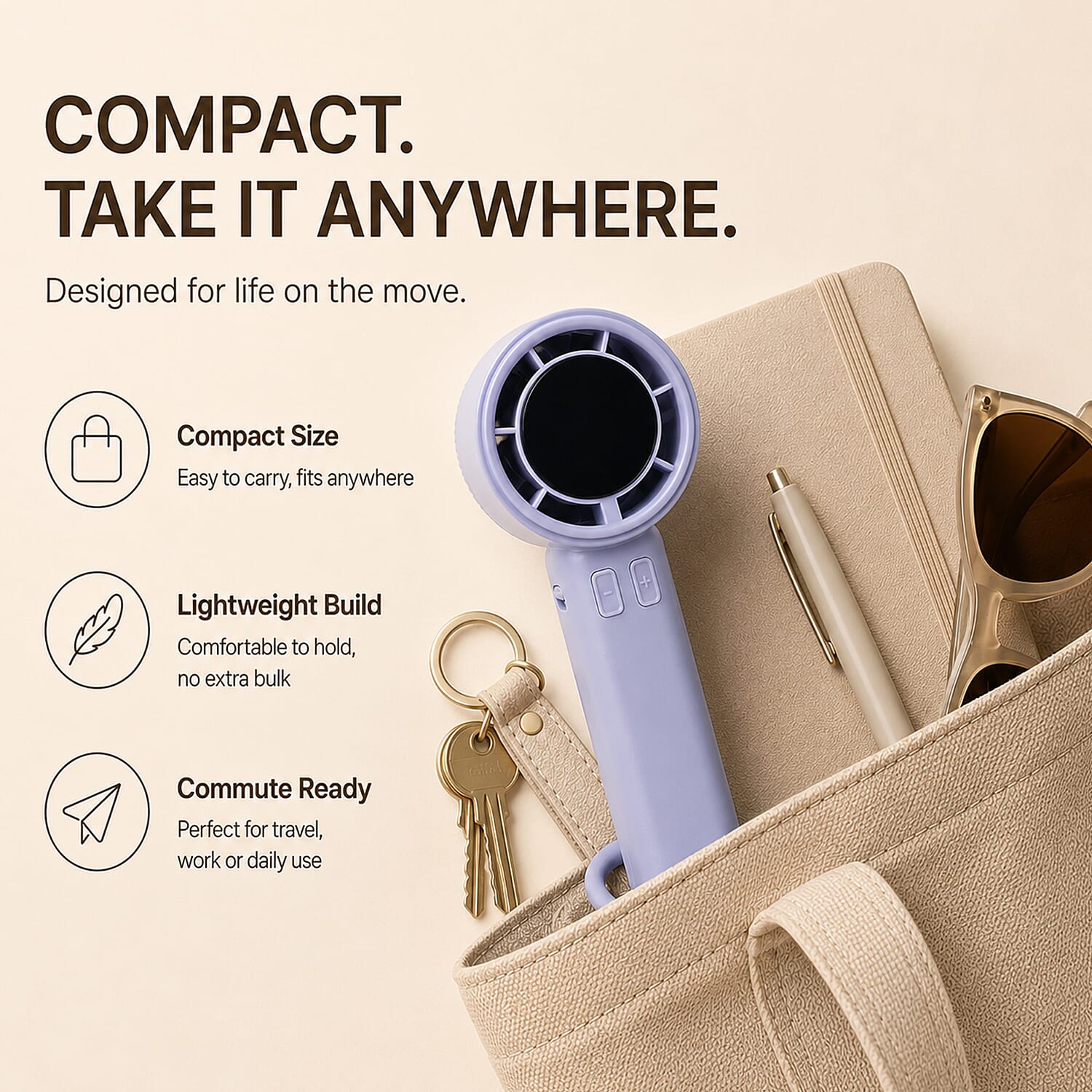 High Speed Handheld Fan with Digital Display - Portable USB-C Rechargeable Mini Fan - Lilac
