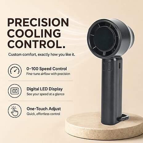 High Speed Handheld Fan with Digital Display - Portable USB-C Rechargeable Mini Fan - Black