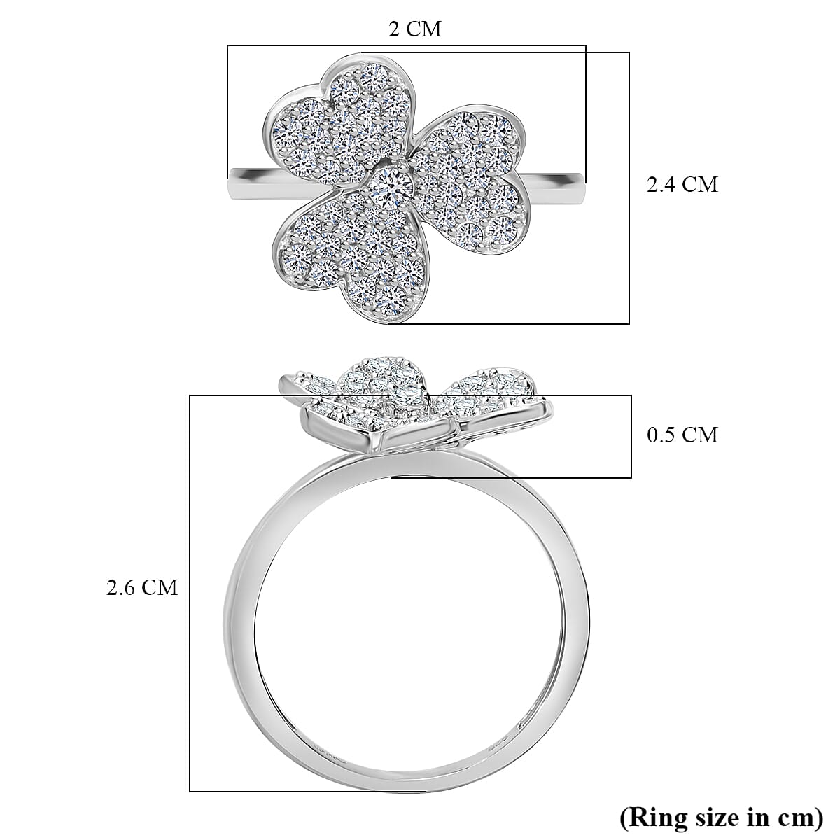 Luxuriant Diamond Lab Grown Diamond (SI-G-H) Clover Leaf Ring in Sterling Silver