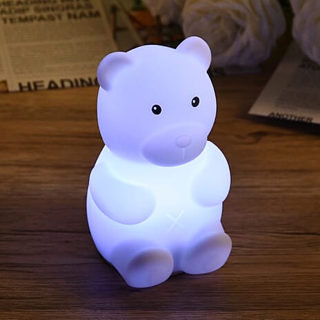 Cute Bear Silicone Color-Changing Rechargeable Night Light - White