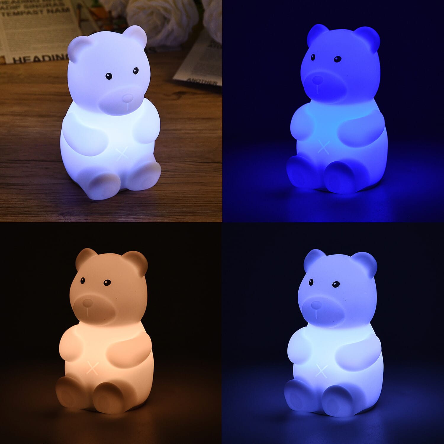 Cute Bear Silicone Color-Changing Rechargeable Night Light - White