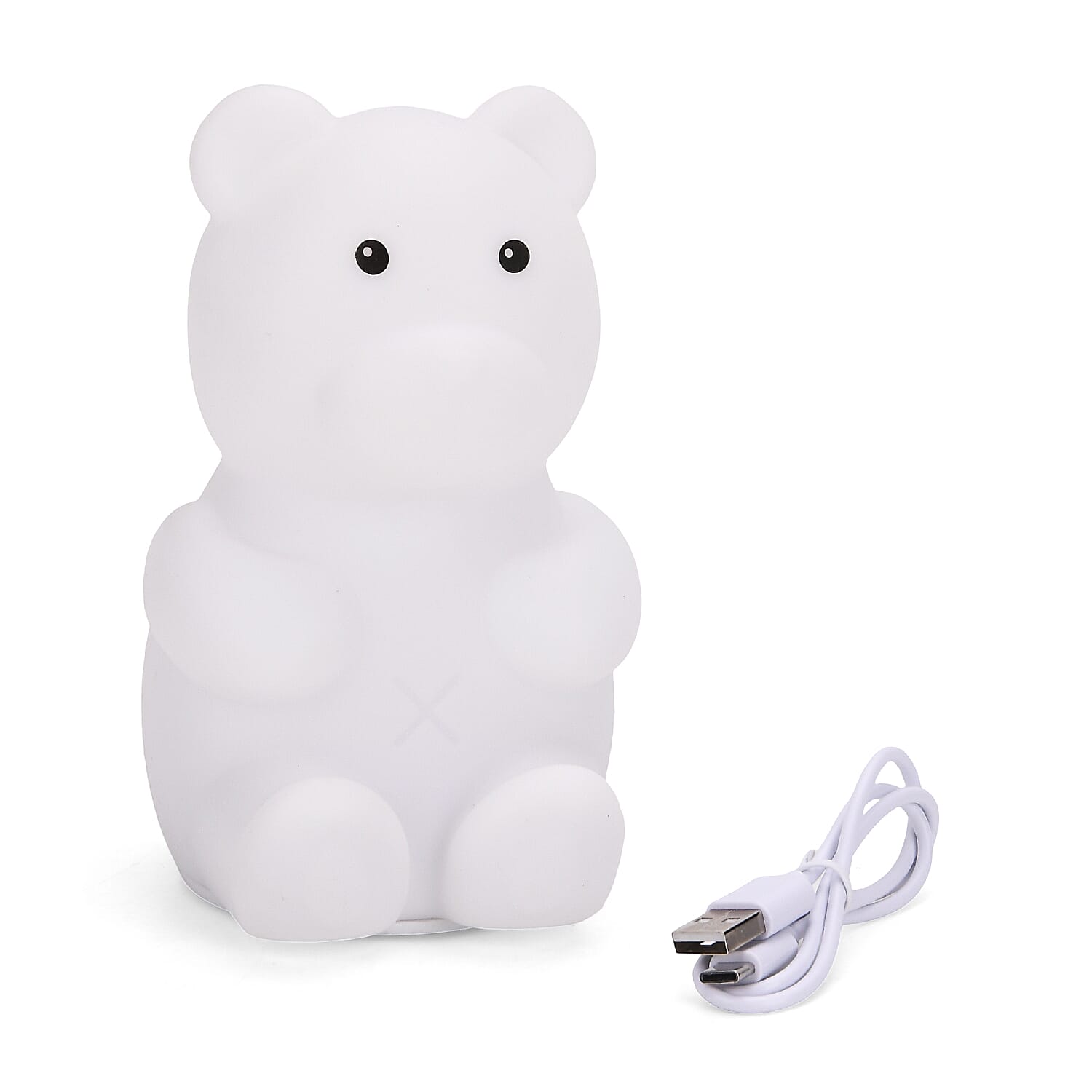 Cute Bear Silicone Color-Changing Rechargeable Night Light - White