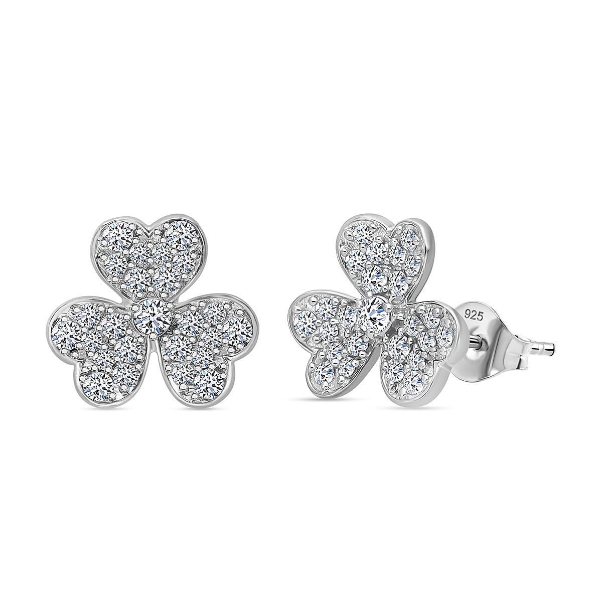 Luxuriant Diamond Lab Grown Diamond (SI-G-H) Clover Leaf Earrings with Push Back in Sterling Silver