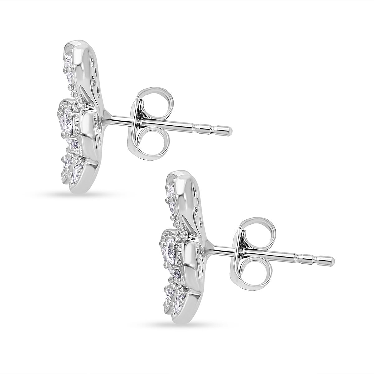 Luxuriant Diamond Lab Grown Diamond (SI-G-H) Clover Leaf Earrings with Push Back in Sterling Silver