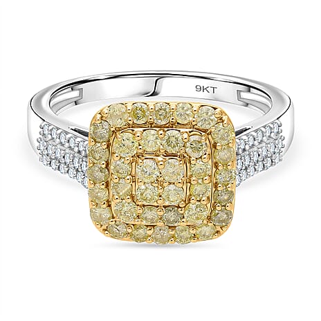 SGL Certified - Natural Yellow Diamond and White Diamond Ring in 9K Yellow and White Gold 1.00 Ct.