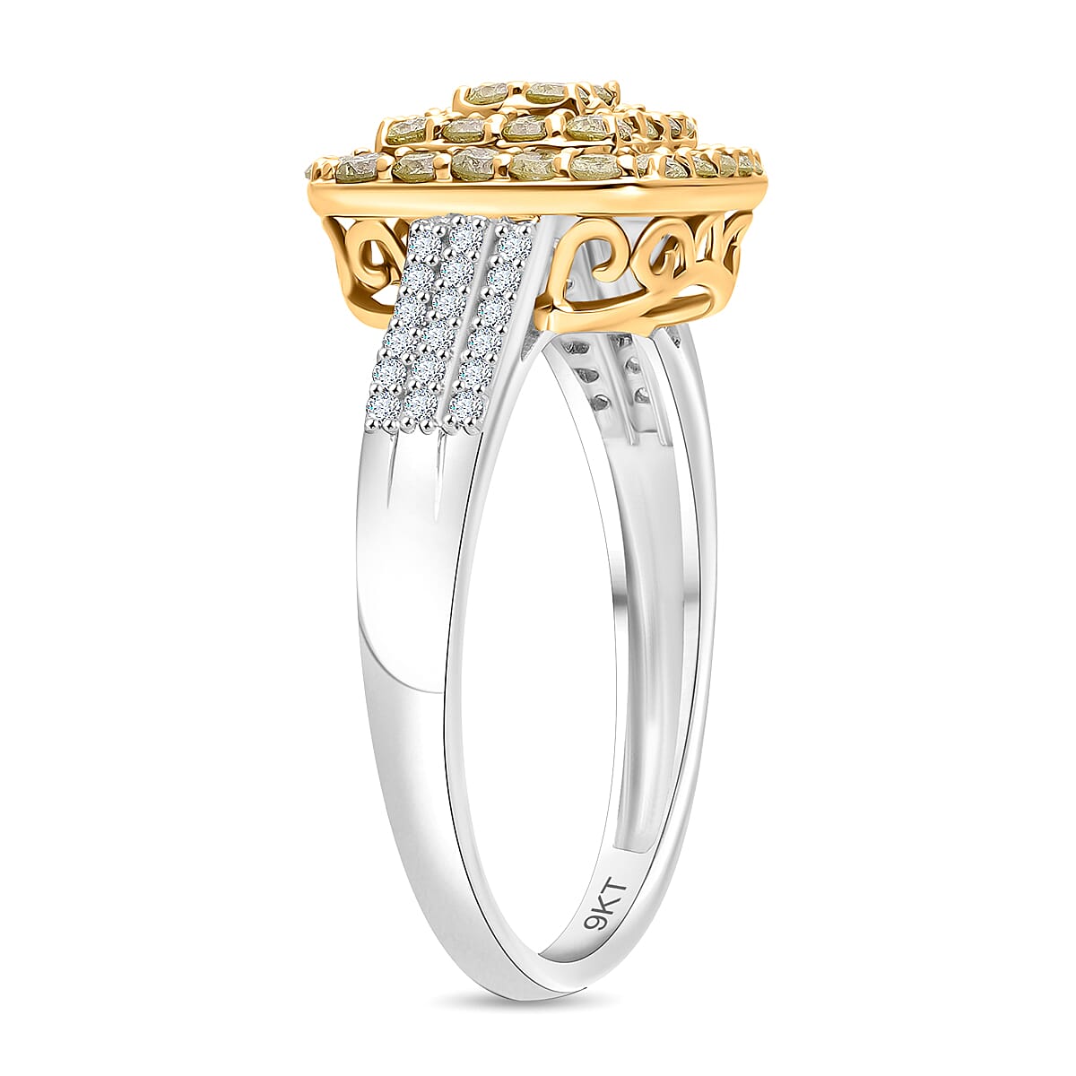 SGL Certified - Natural Yellow Diamond & White Diamond Ring in 9K Yellow & White Gold 1.00 Ct.