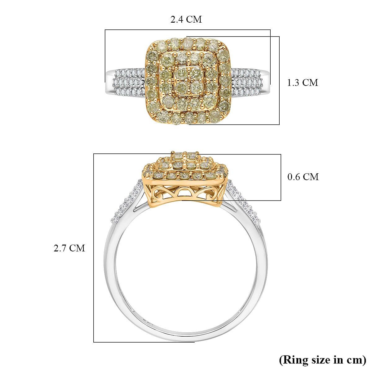 SGL Certified - Natural Yellow Diamond & White Diamond Ring in 9K Yellow & White Gold 1.00 Ct.