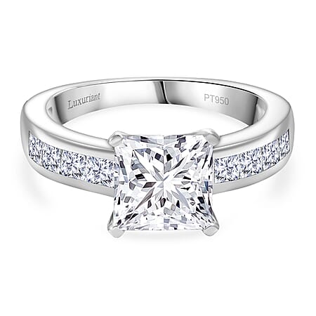 LUXURIANT 950 Platinum IGI Certified Princess Cut Lab Grown Diamond Ring 3.30 Ct, Platinum Wt. 5.75 Gms.