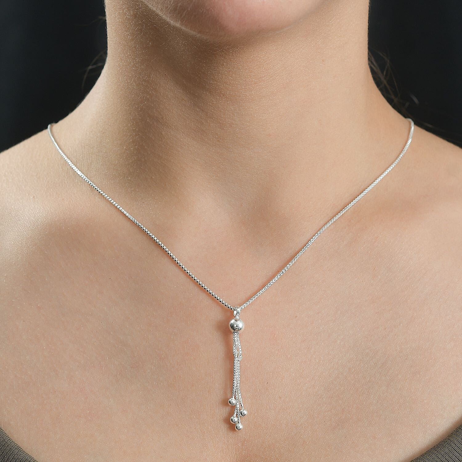 Sterling Silver Beaded Tassle Necklace (Size - 20) with Lobster Clasp