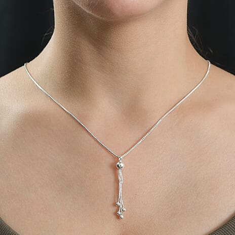 Sterling Silver Beaded Tassle Necklace (Size - 20) with Lobster Clasp