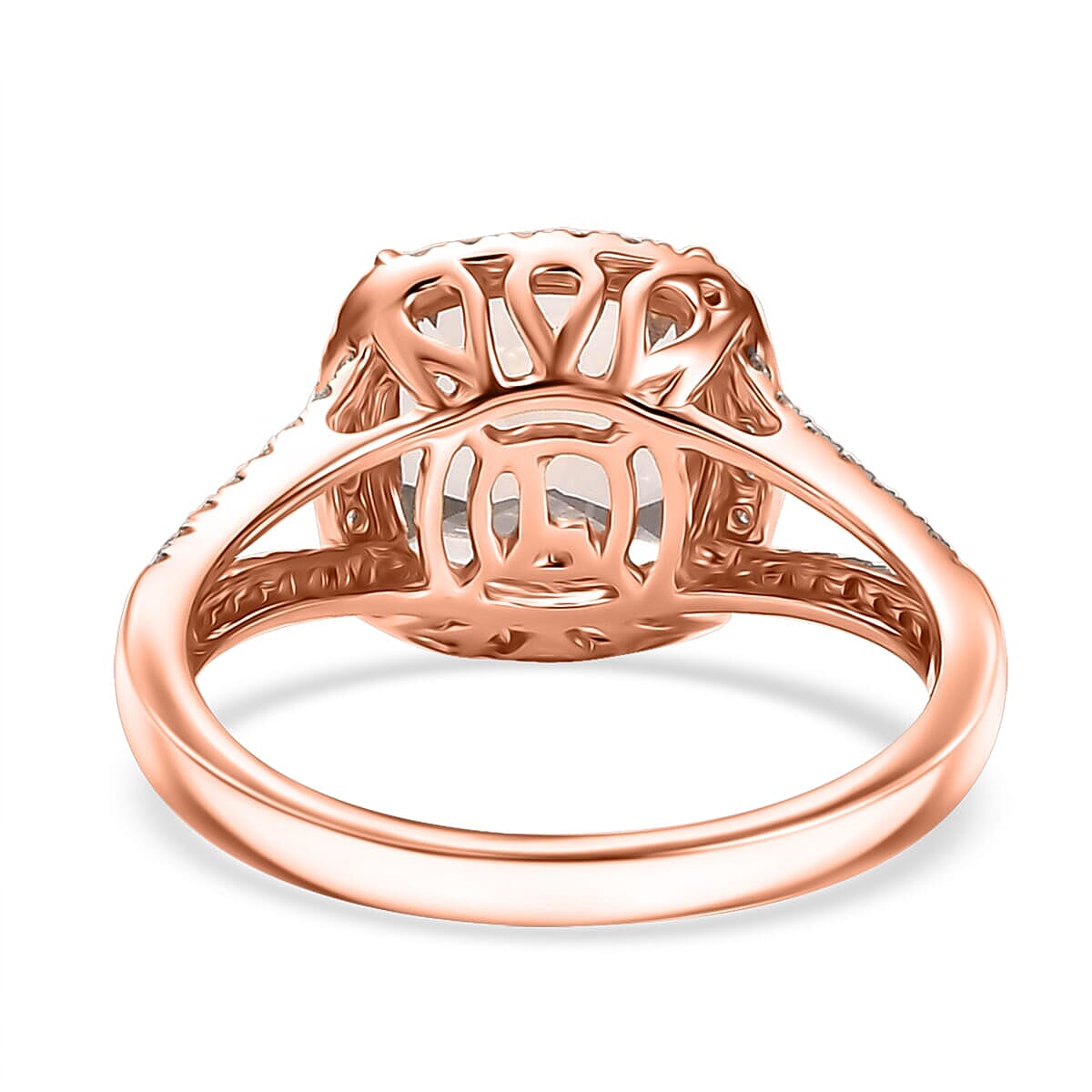 10K Rose Gold AAA Morganite, White Diamond I2 Main Stone With Side Stone Ring, Gold Wt.3.5 Gms  3.940  Ct.