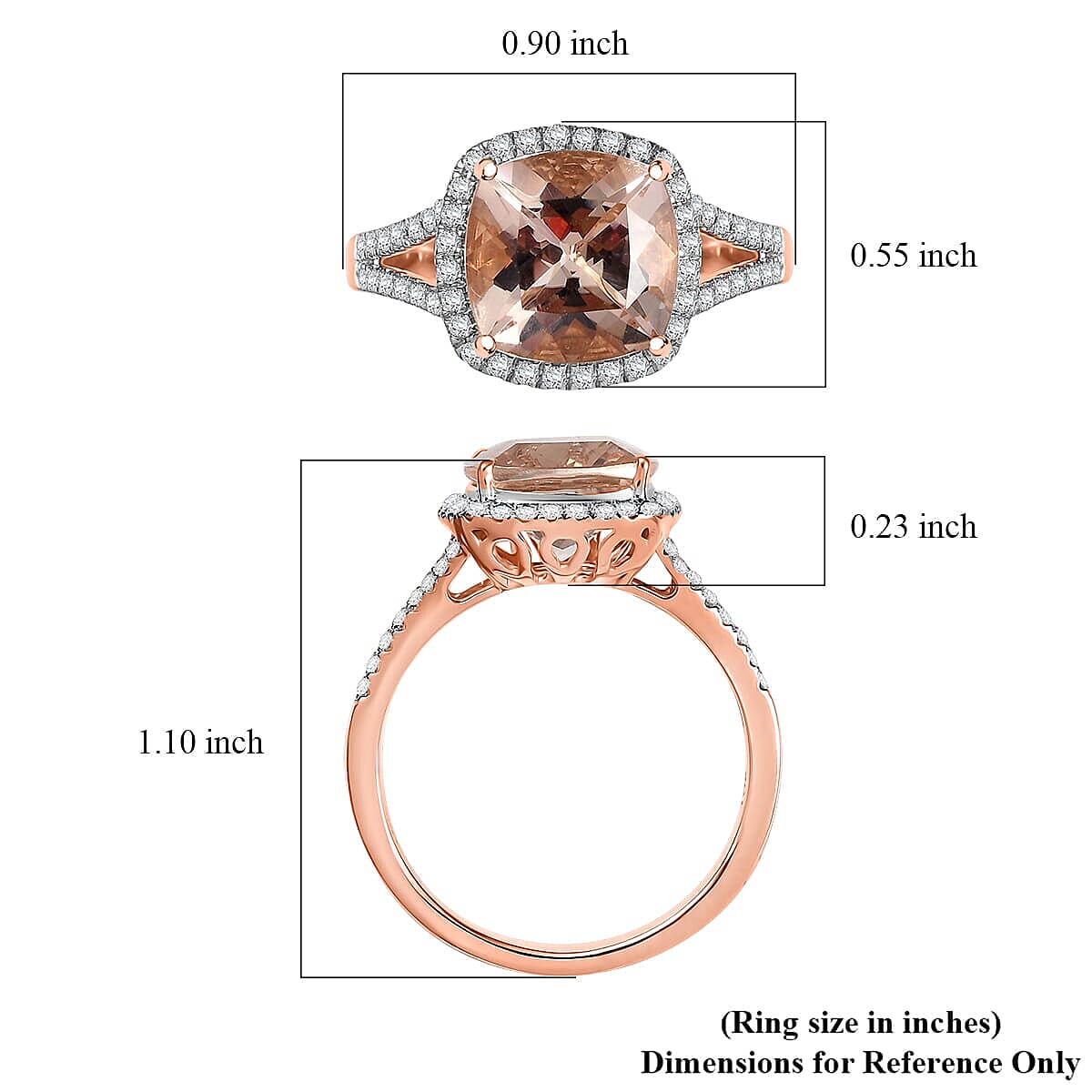 10K Rose Gold AAA Morganite, White Diamond I2 Main Stone With Side Stone Ring, Gold Wt.3.5 Gms  3.940  Ct.