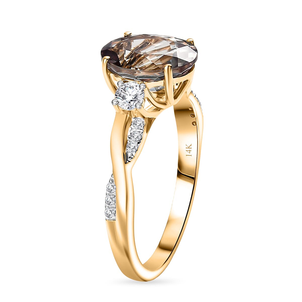 14K Yellow Gold AAA Turkizite, White Diamond I2 Main Stone With Side Stone Ring, Gold Wt.3.5 Gms  3.428  Ct.