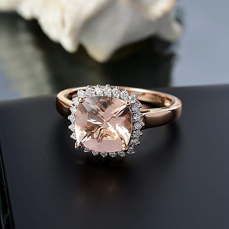 10K Rose Gold AAA Morganite, White Diamond I2 Solitaire Ring, Gold Wt.3.5 Gms  3.748  Ct.