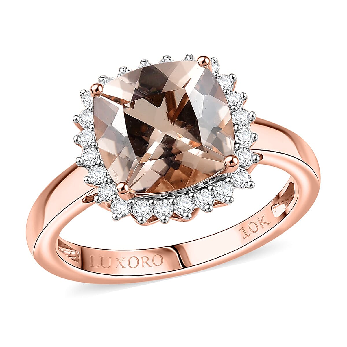 Certified & Appraised LUXORO 10K Rose Gold AAA Morganite, White Diamond I2 Halo Ring, 3.74 Ct.