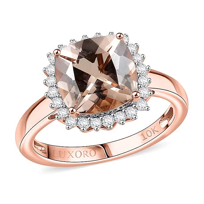 Certified & Appraised LUXORO 10K Rose Gold AAA Morganite, White Diamond I2 Halo Ring, 3.74 Ct.
