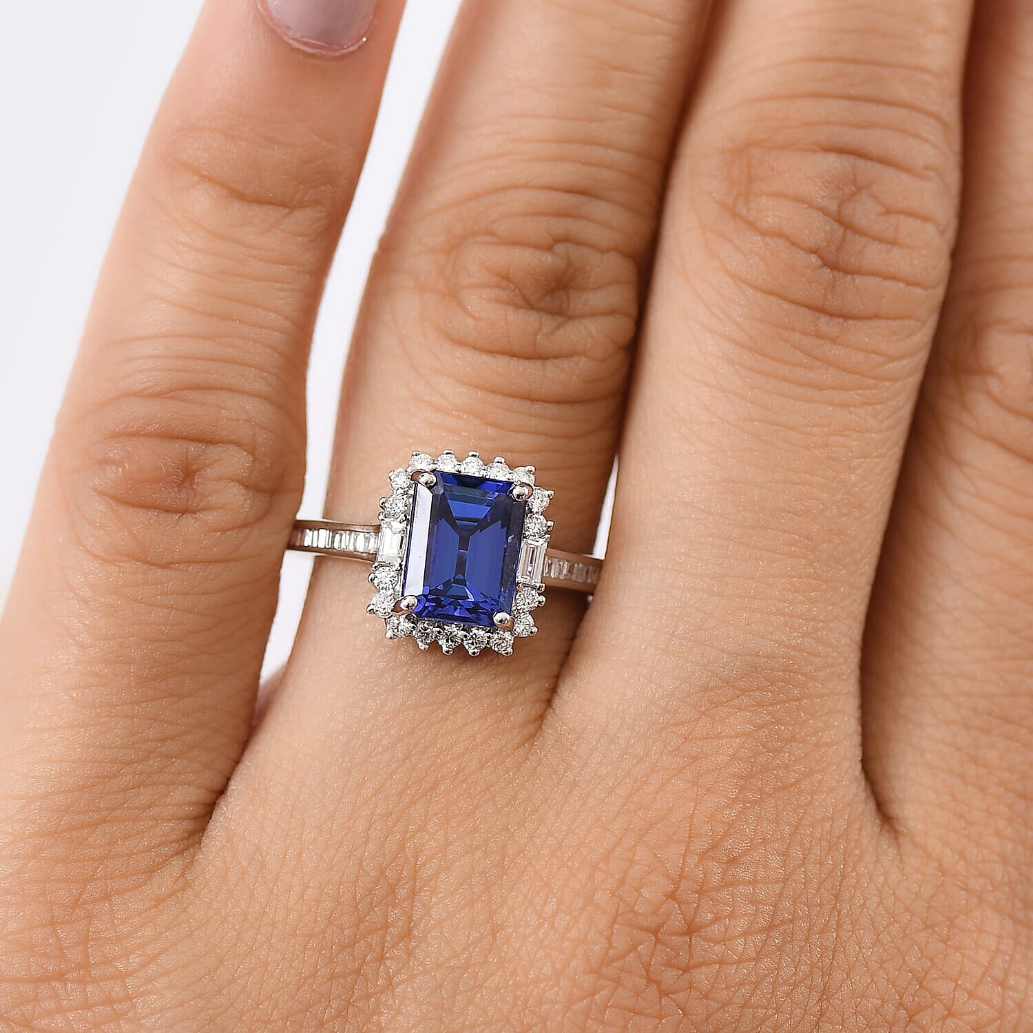 Rhapsody 950 Platinum AAAA Tanzanite White Diamond VS Main Stone With Side Stone Ring, Platinum Wt.5.79 Gms  3.131  Ct.