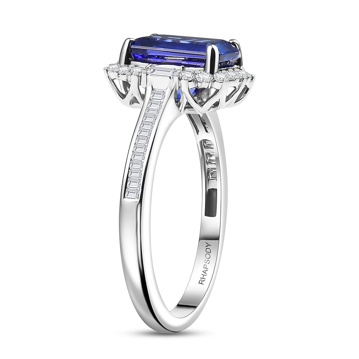 Rhapsody 950 Platinum AAAA Tanzanite White Diamond VS Main Stone With Side Stone Ring, Platinum Wt.5.79 Gms  3.131  Ct.