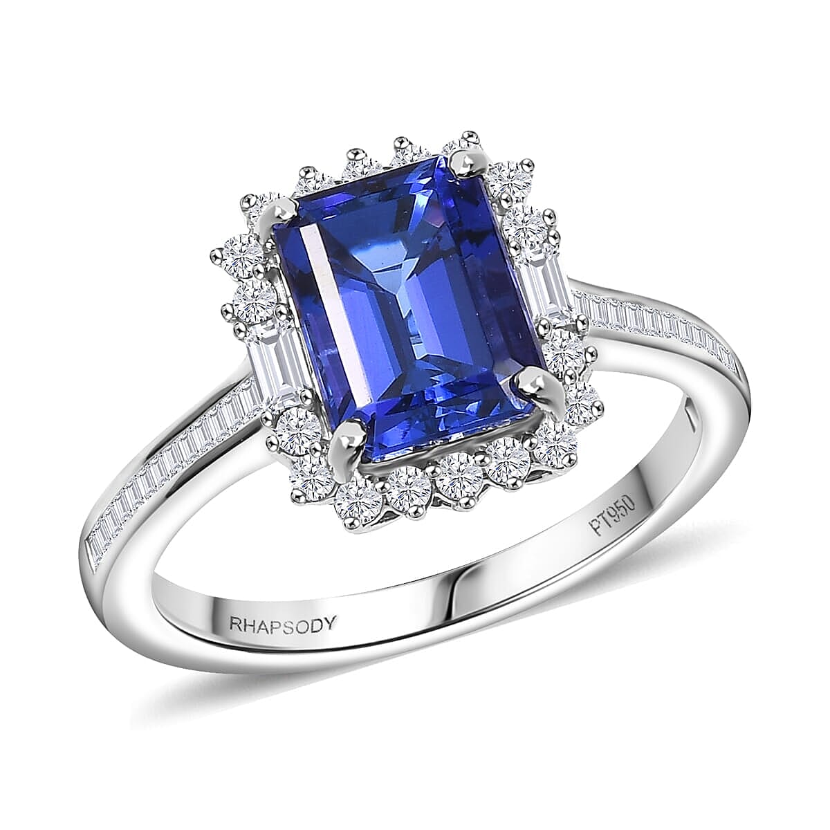 Certified & Appraised RHAPSODY 950 Platinum AAAA Tanzanite, White Diamond VS Halo Ring, 3.13  Ct.
