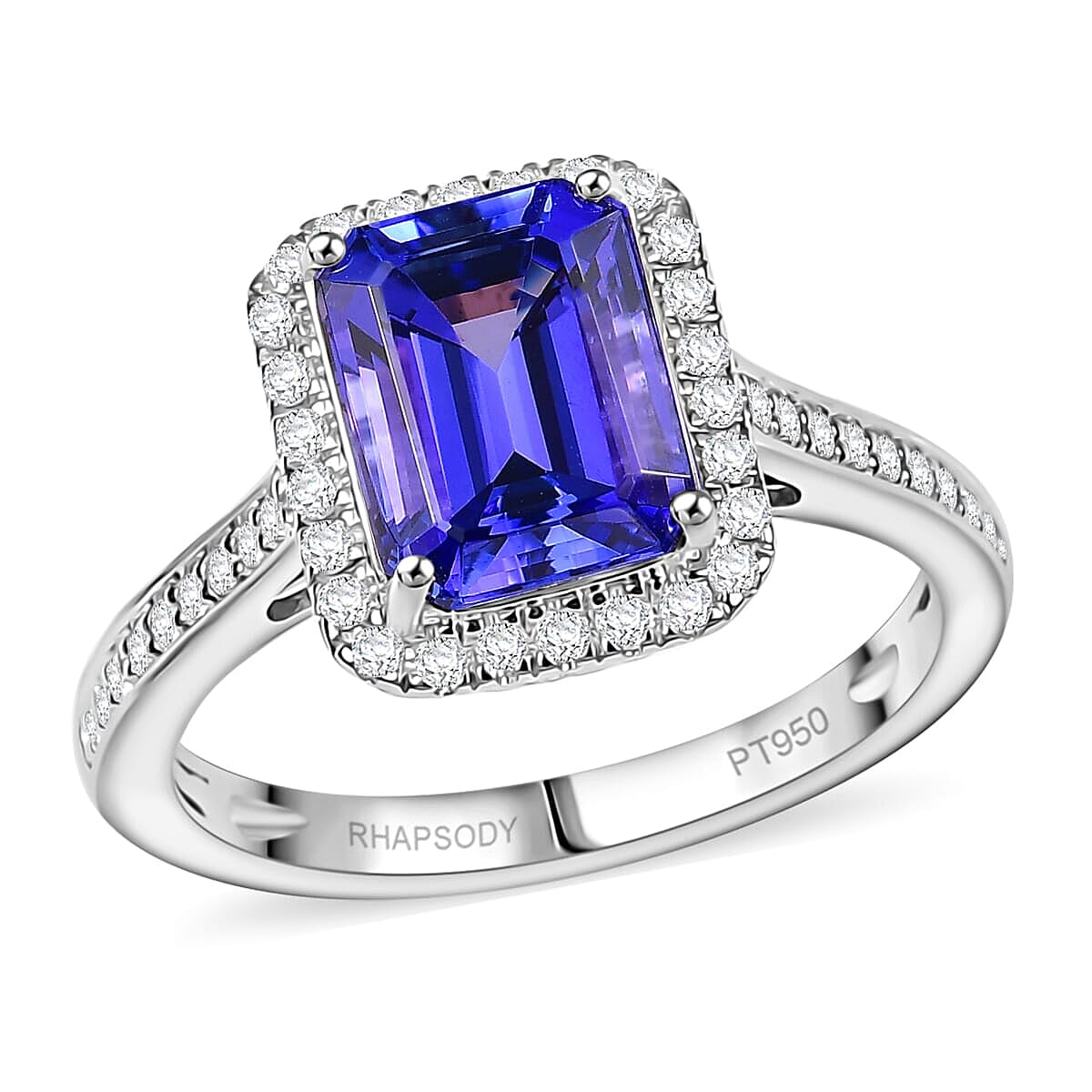 Certified & Appraised RHAPSODY 950 Platinum AAAA Tanzanite White Diamond VS-EF Halo Ring, 4.41  Ct.