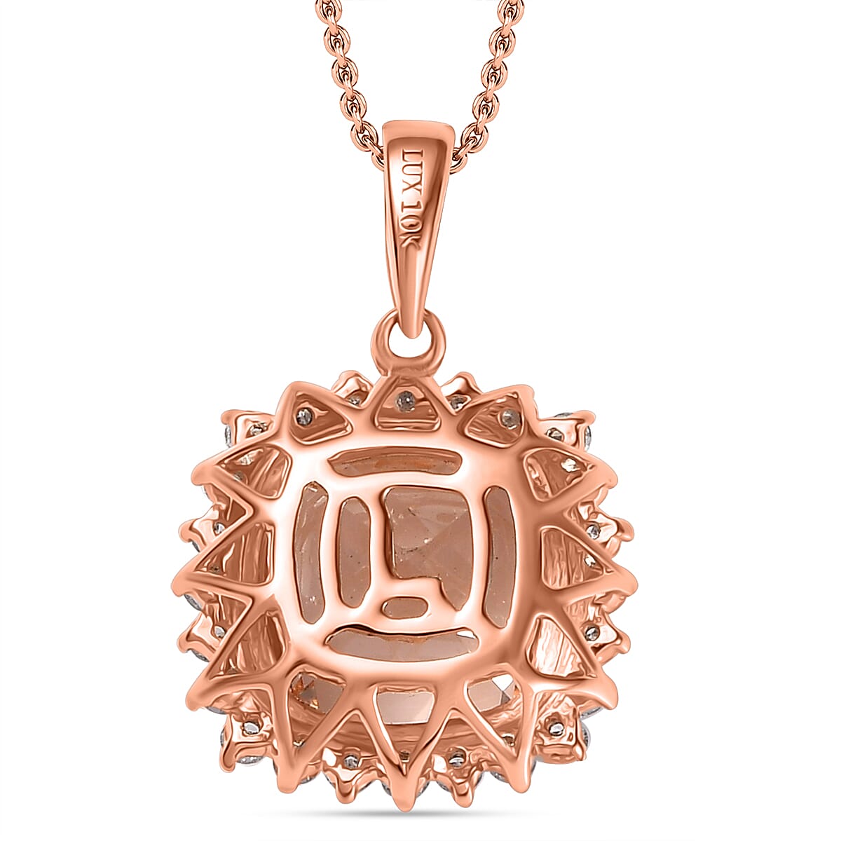 10K Rose Gold AAA Morganite, White Diamond I2 Solitaire Pendant, Gold Wt.1.5 Gms 4.140 Ct. 10K Rose Gold AAA Morganite, White Diamond I2 Solitaire Pendant, Gold Wt.1.5 Gms 4.140 Ct.