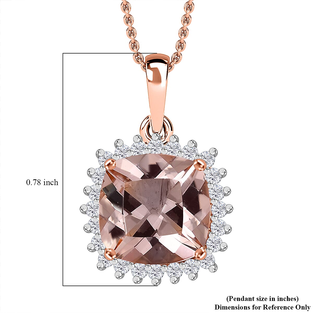 10K Rose Gold AAA Morganite, White Diamond I2 Solitaire Pendant, Gold Wt.1.5 Gms 4.140 Ct. 10K Rose Gold AAA Morganite, White Diamond I2 Solitaire Pendant, Gold Wt.1.5 Gms 4.140 Ct.