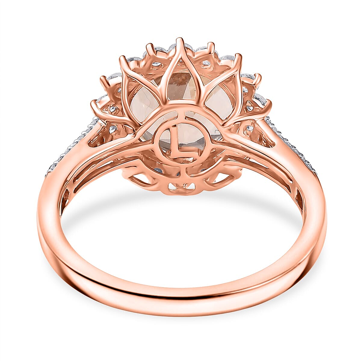 10K Rose Gold AAA Morganite, White Diamond I2 Main Stone With Side Stone Ring, Gold Wt.3.5 Gms 4.088 Ct. 10K Rose Gold AAA Morganite, White Diamond I2 Main Stone With Side Stone Ring, Gold Wt.3.5 Gms 4.088 Ct.