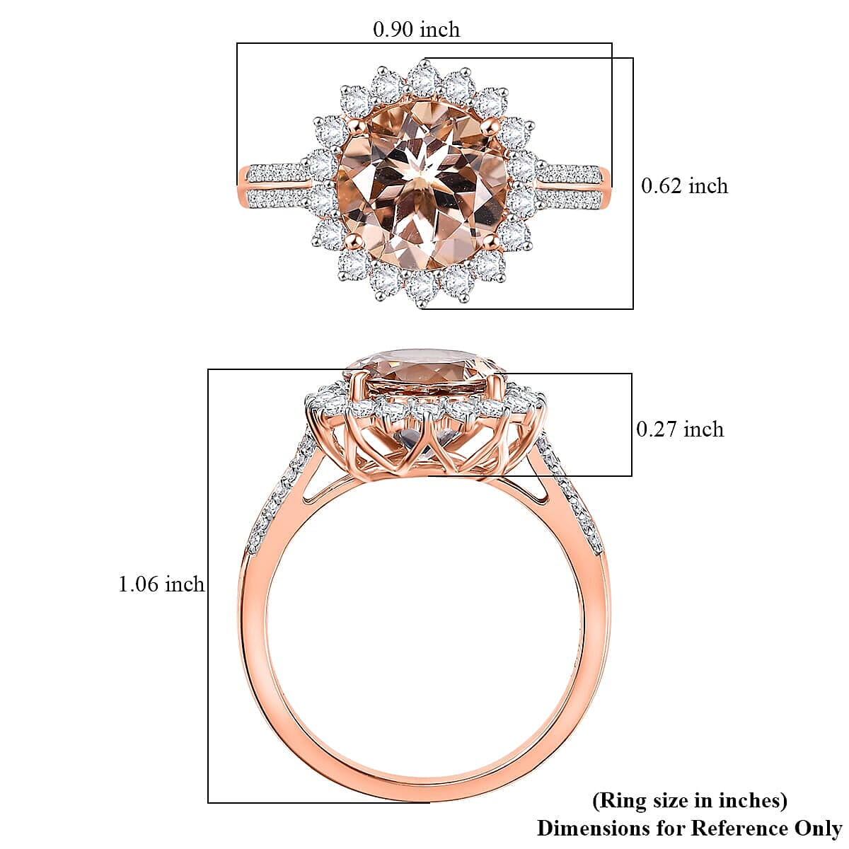 10K Rose Gold AAA Morganite, White Diamond I2 Main Stone With Side Stone Ring, Gold Wt.3.5 Gms 4.088 Ct. 10K Rose Gold AAA Morganite, White Diamond I2 Main Stone With Side Stone Ring, Gold Wt.3.5 Gms 4.088 Ct.