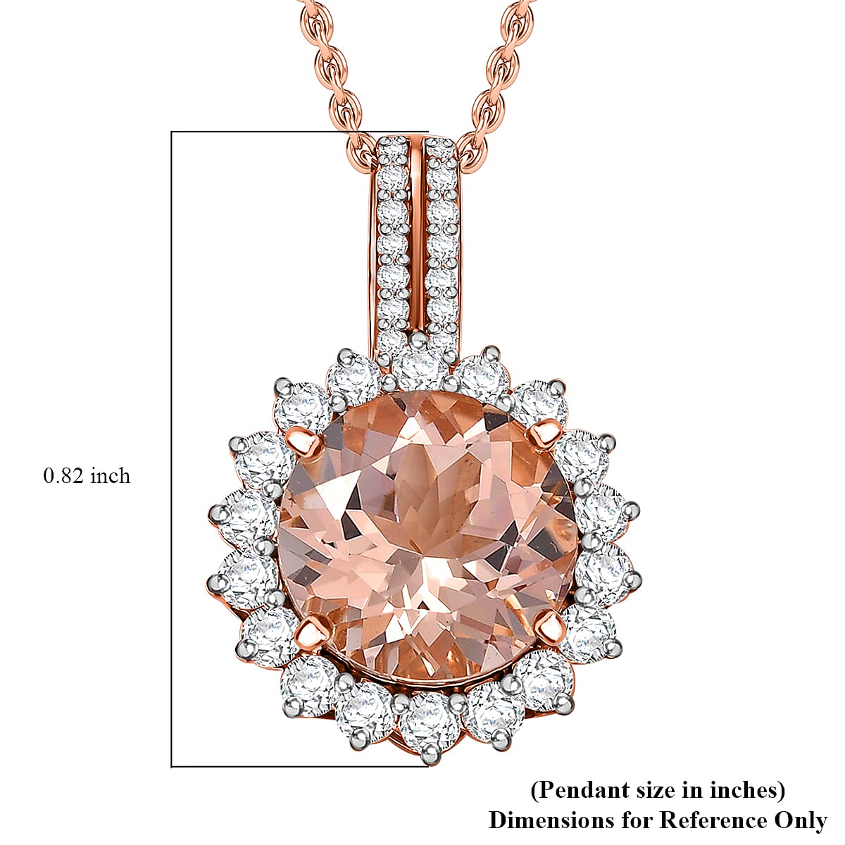 10K Rose Gold AAA Morganite, White Diamond I2 Main Stone With Side Stone Pendant, Gold Wt.2 Gms  3.850  Ct.