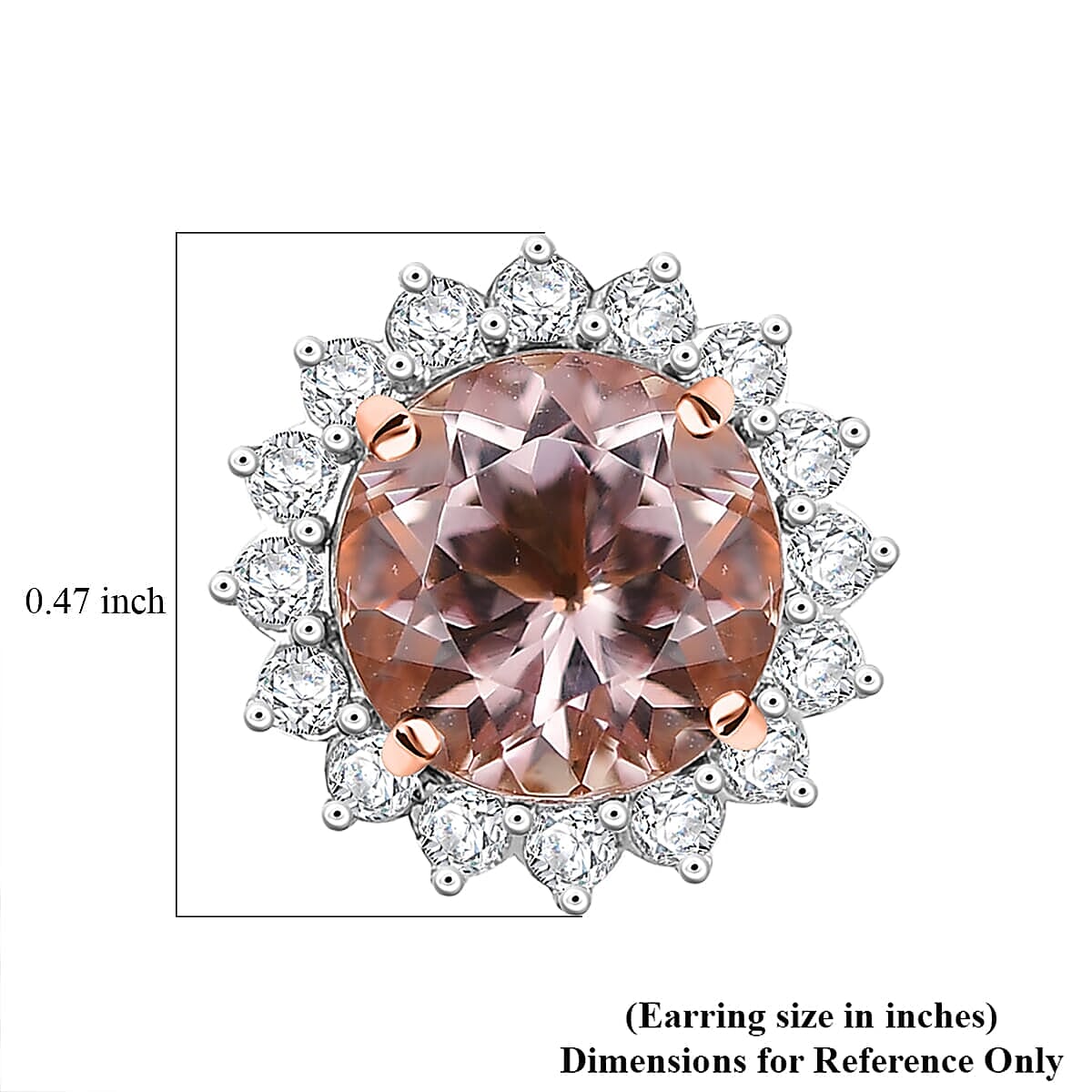 10K Rose Gold AAA Morganite, White Diamond I2 Solitaire Stud Push Post Earring, Gold Wt.1.82 Gms  3.222  Ct.