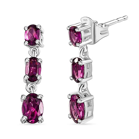 Radiant Ember Garnet Dangling Earring with Push Back in Rhodium Overlay Sterling Silver 2.27 Ct.