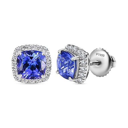 Appraised & Certified RHAPSODY 950 Platinum AAAA Tanzanite, White Diamond VS-EF Solitaire Stud Push Post Earring, 2.80 Ct.