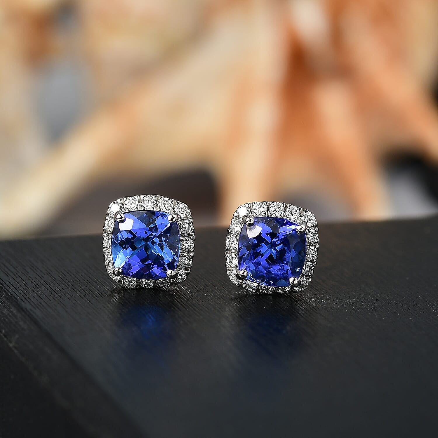 Rhapsody 950 Platinum AAAA Tanzanite & White Diamond (VS-EF) Solitaire Stud Push Post AGI Certified Earring 2.80 Ct, Platinum Wt. 3.90 Gms.