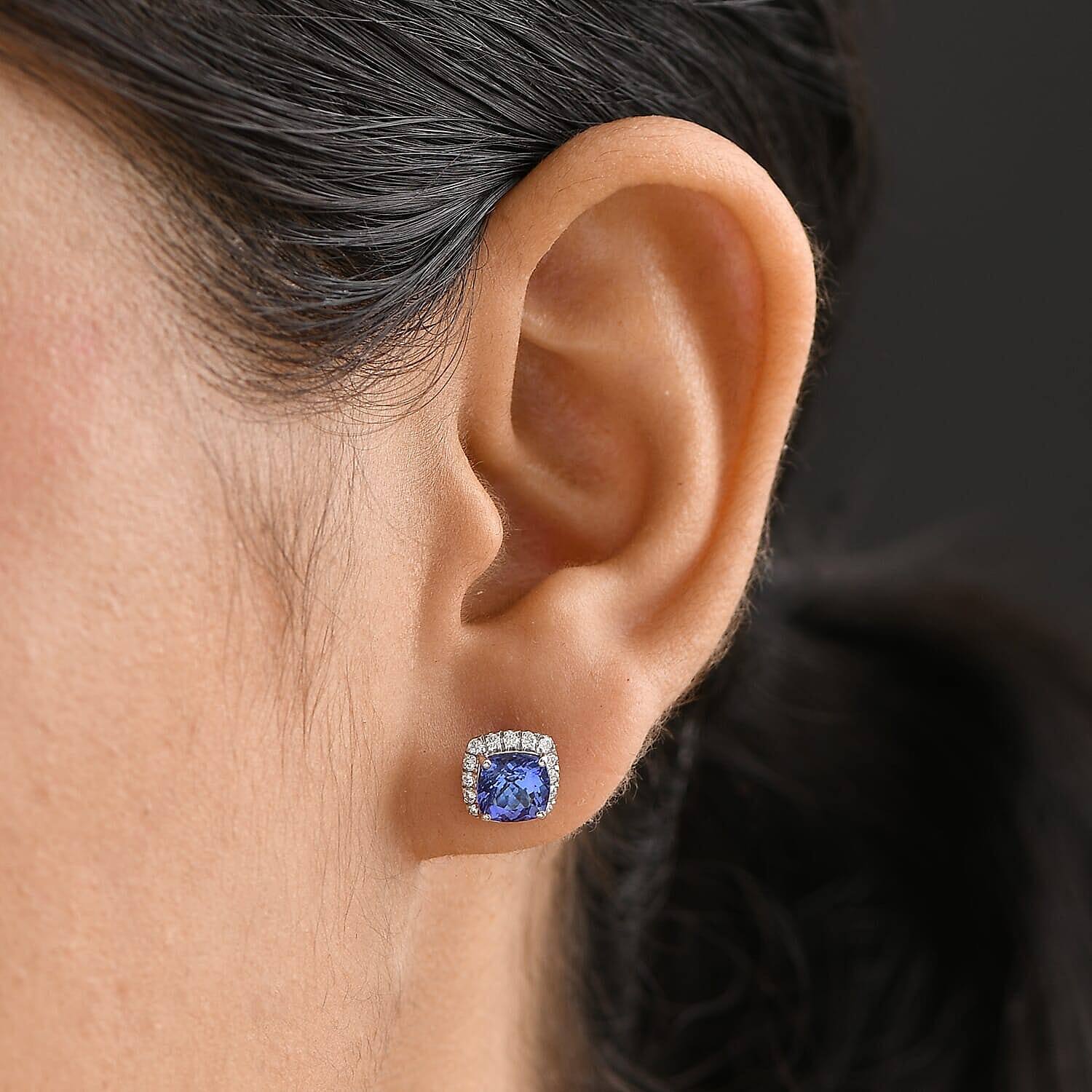 Rhapsody 950 Platinum AAAA Tanzanite & White Diamond (VS-EF) Solitaire Stud Push Post AGI Certified Earring 2.80 Ct, Platinum Wt. 3.90 Gms.