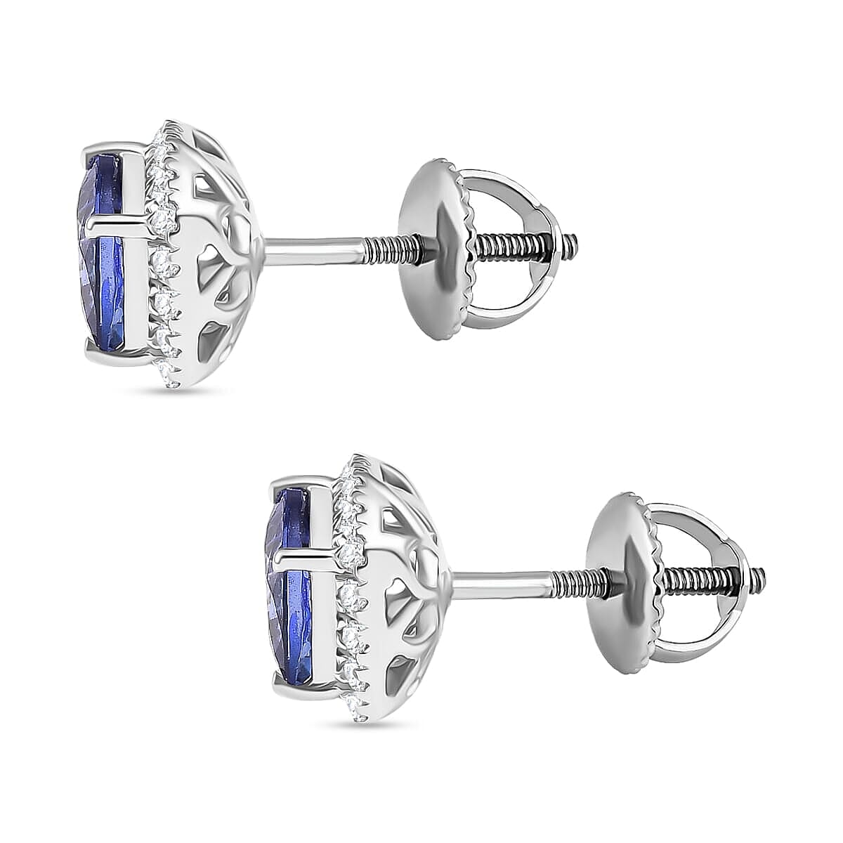 Rhapsody 950 Platinum AAAA Tanzanite & White Diamond (VS-EF) Solitaire Stud Push Post AGI Certified Earring 2.80 Ct, Platinum Wt. 3.90 Gms.