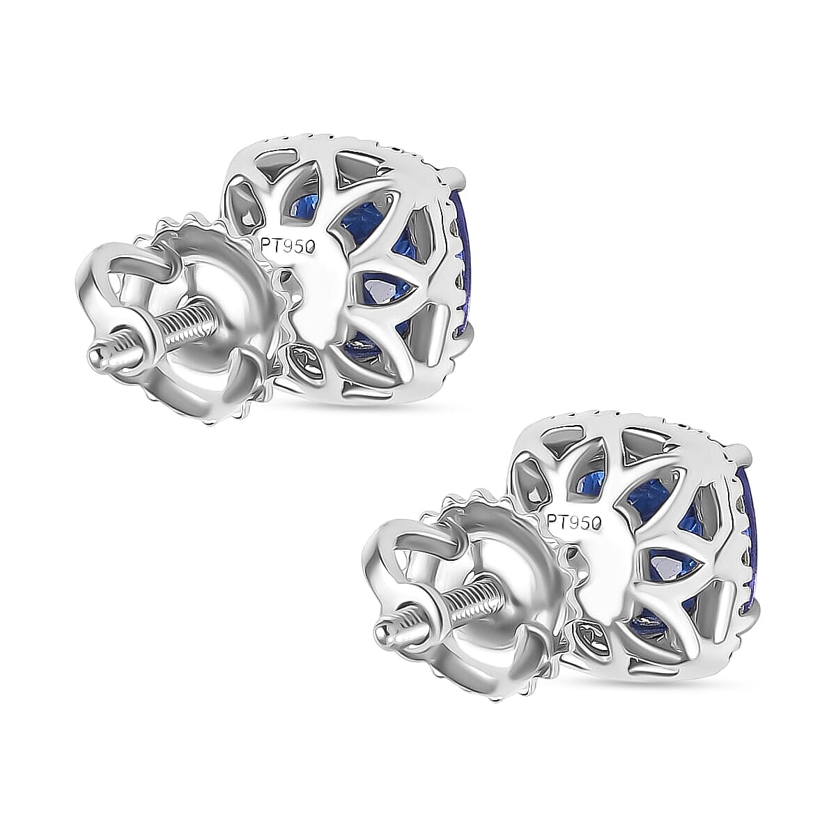 Rhapsody 950 Platinum AAAA Tanzanite & White Diamond (VS-EF) Solitaire Stud Push Post AGI Certified Earring 2.80 Ct, Platinum Wt. 3.90 Gms.