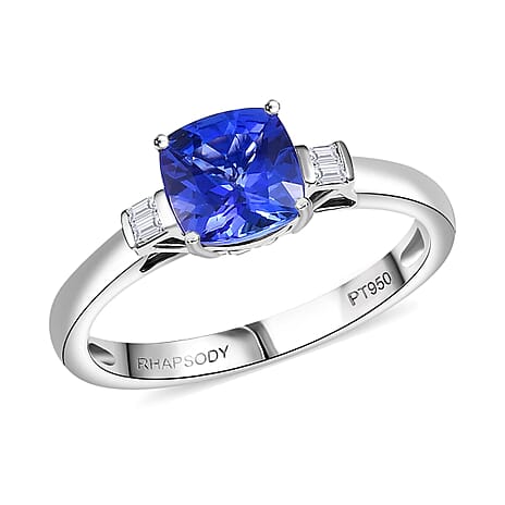 950 Platinum AAAA Tanzanite White Diamond VS-EF Solitaire Ring, Platinum Wt.5.5 Gms  1.550  Ct.