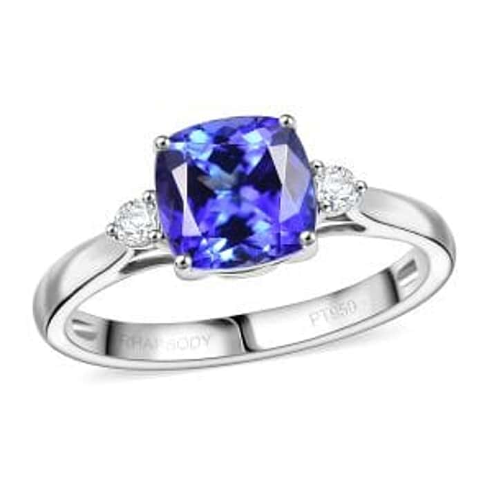 Certified & Appraised RHAPSODY 950 Platinum AAAA Tanzanite ring with White Diamond 2.79 Ct.