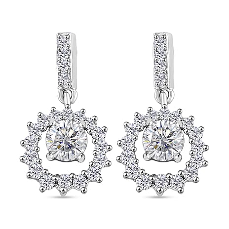 RADIANTA Moissanite - GRA Certified Dangling Earring with Push Back in Rhodium Overlay Sterling Silver