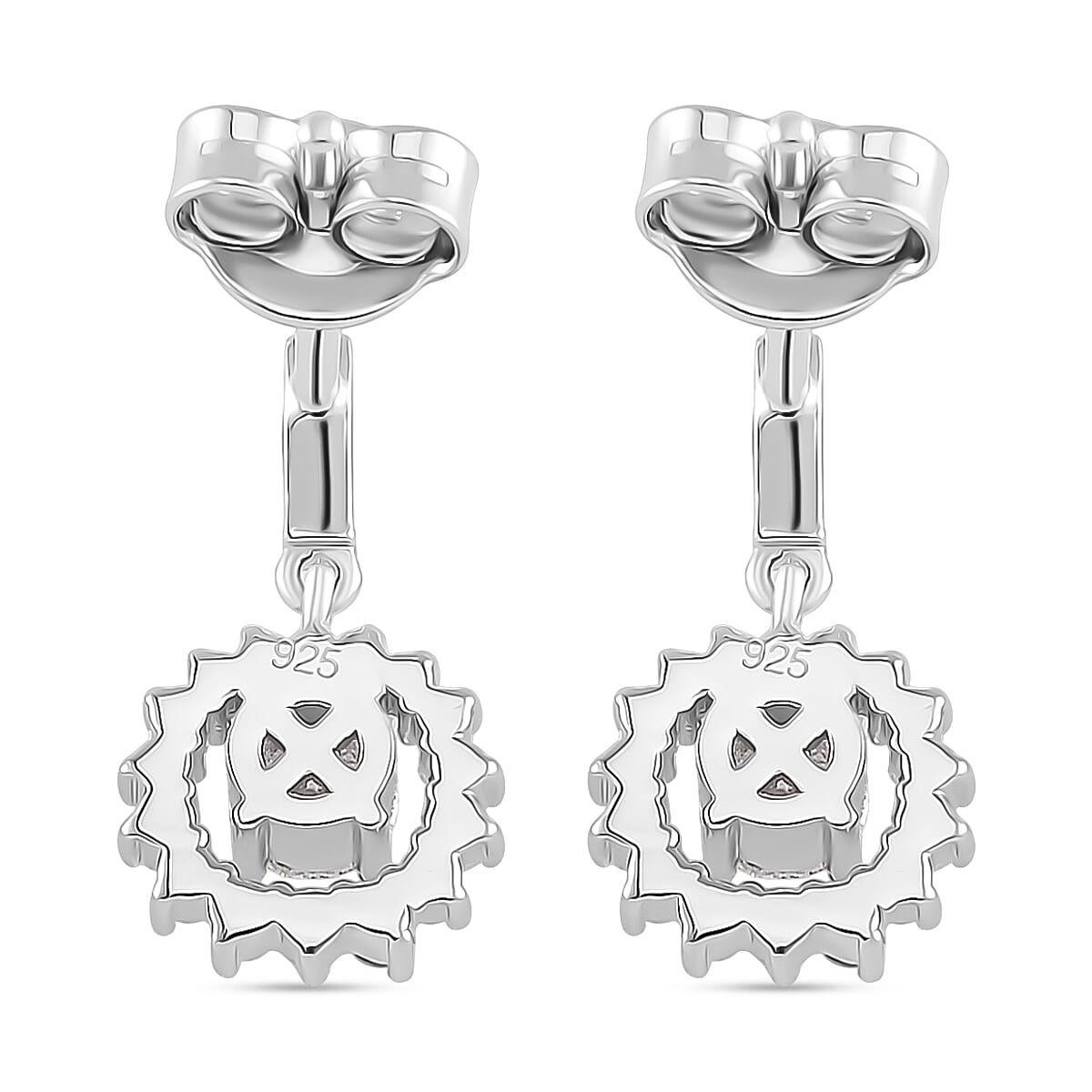 RADIANTA Moissanite - GRA Certified Dangling Earring with Push Back in Rhodium Overlay Sterling Silver RADIANTA Moissanite - GRA Certified Dangling Earring with Push Back in Rhodium Overlay Sterling Silver
