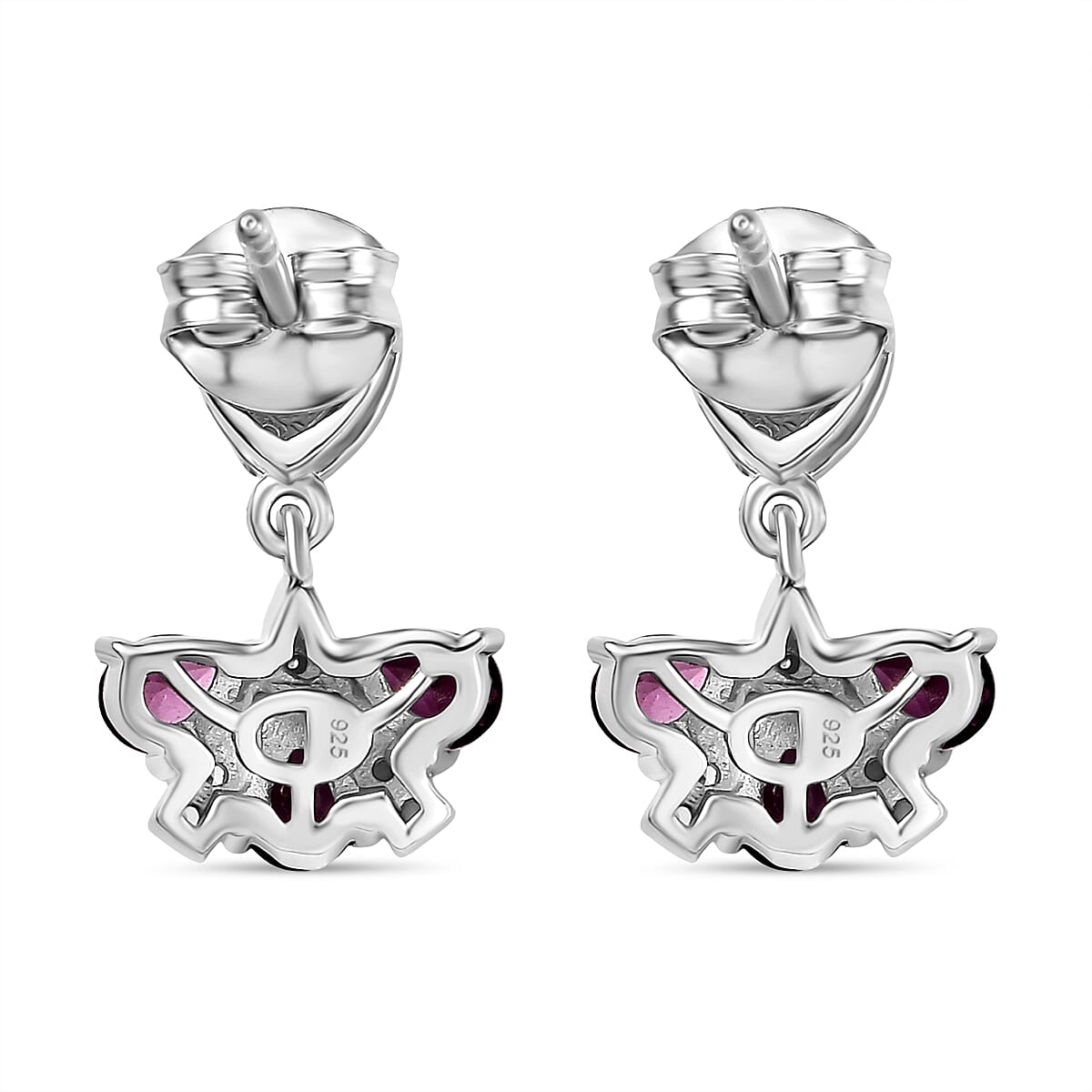 Radiant Ember Garnet & White Zircon Dangling Earring with Push Back in Rhodium Overlay Sterling Silver 1.95 Ct. Radiant Ember Garnet & White Zircon Dangling Earring with Push Back in Rhodium Overlay Sterling Silver 1.95 Ct.
