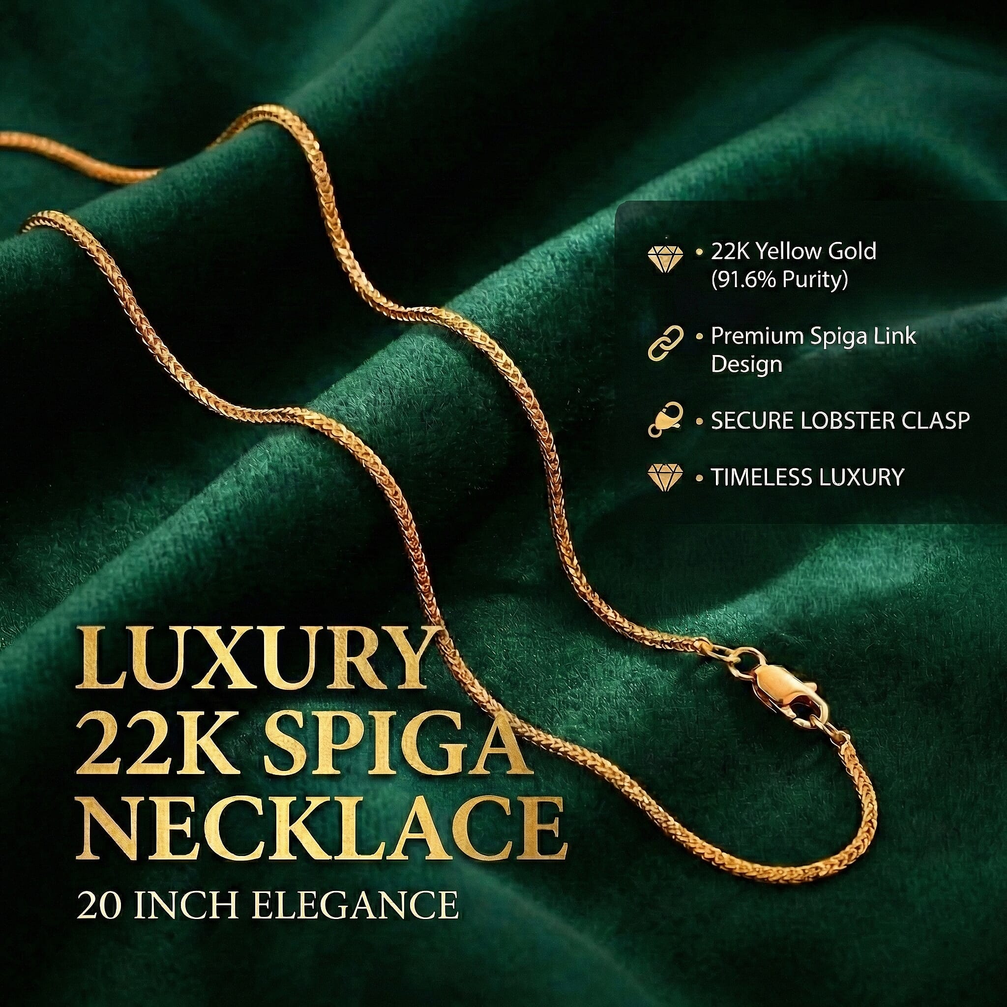 JCK Vegas Find - 22K Yellow Gold  ( 91.6% Purity) Spiga Necklace (Size - 20)