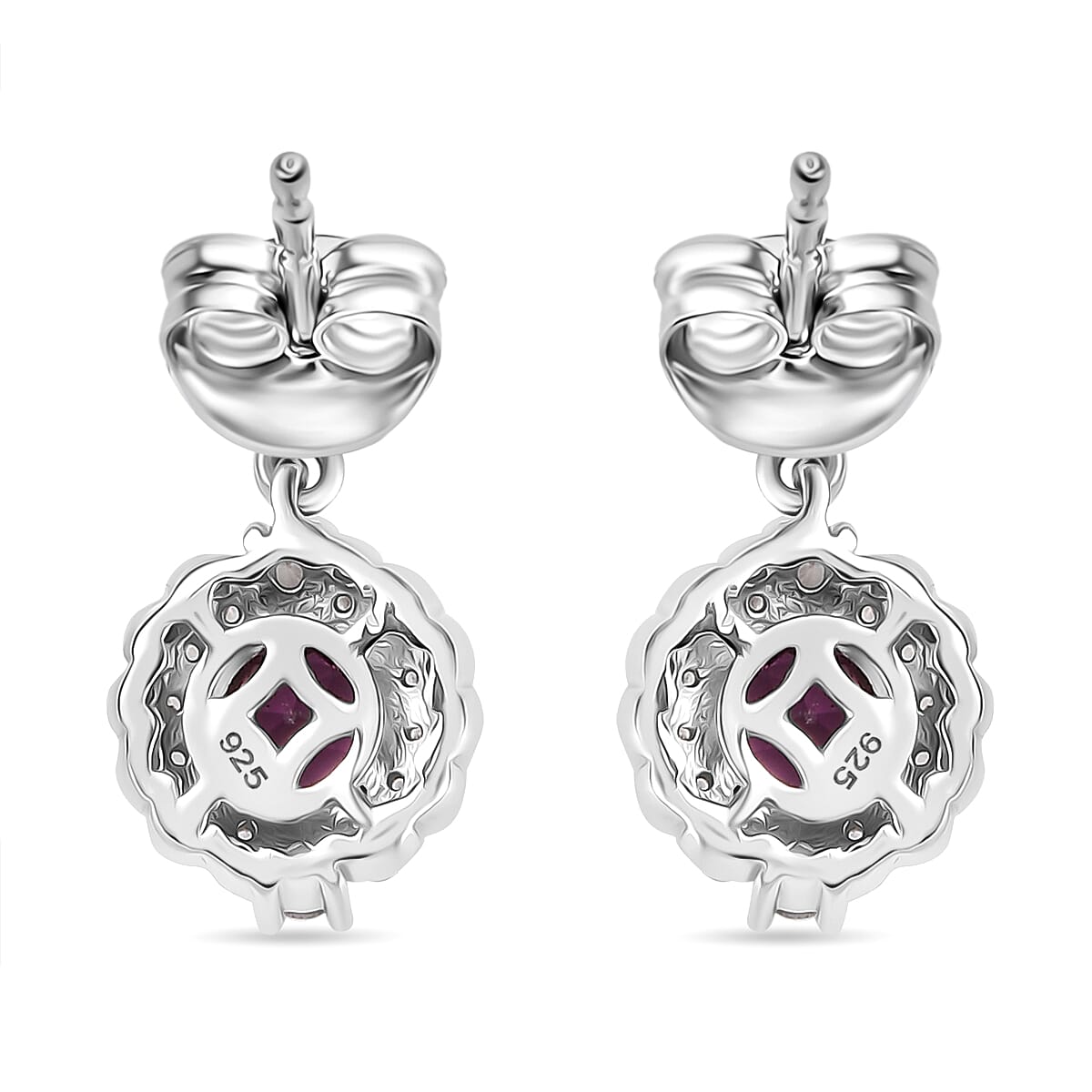Radiant Ember Garnet & White Zircon Dangling Earring with Push Back in Rhodium Overlay Sterling Silver 1.34 Ct. Radiant Ember Garnet & White Zircon Dangling Earring with Push Back in Rhodium Overlay Sterling Silver 1.34 Ct.