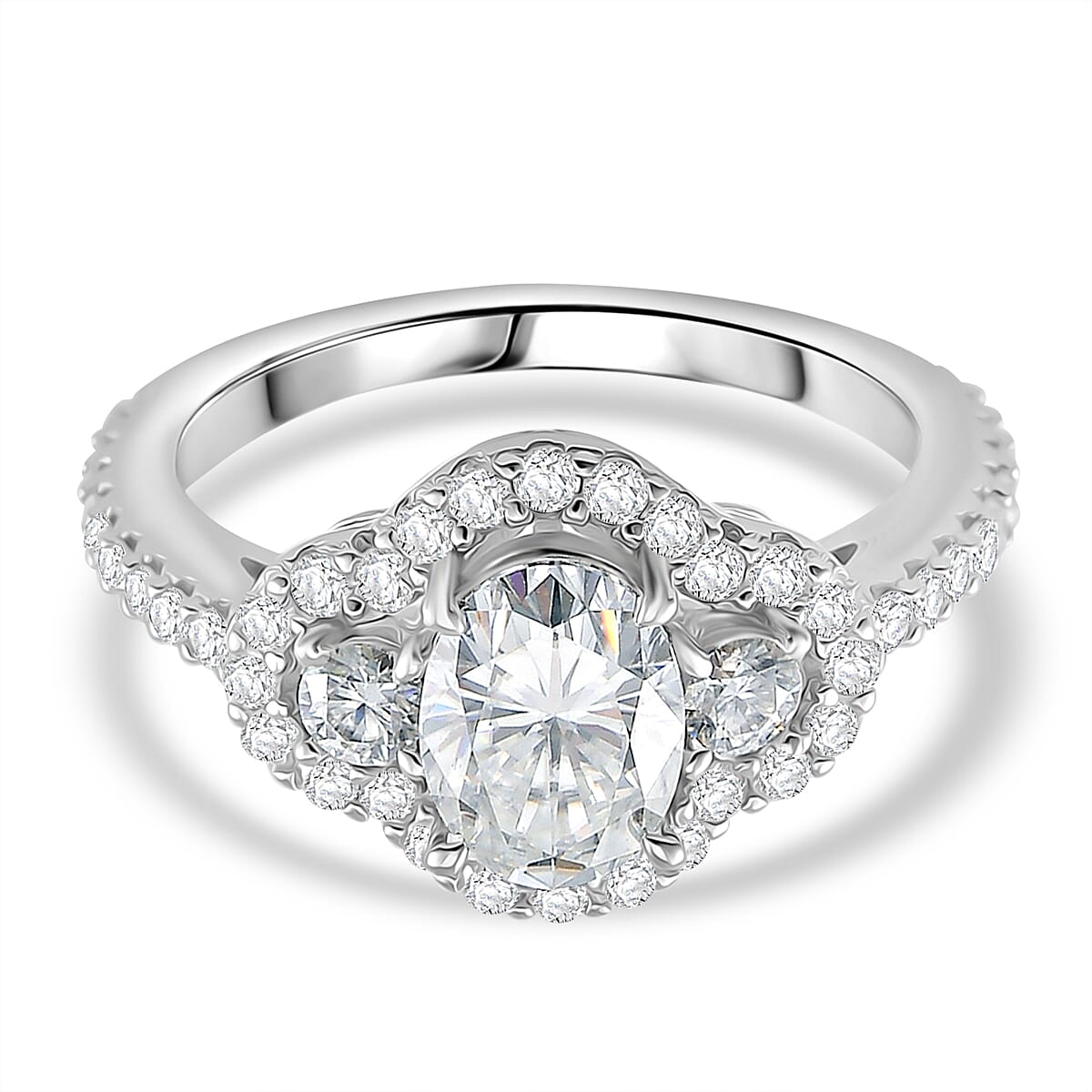 RADIANTA GRA Certified Moissanite D-VVS1 Ring in Rhodium Overlay Sterling Silver 2.32 Ct.