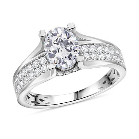 RADIANTA Premium D Colour VVS1 Moissanite GRA Certified Ring in Rhodium Overlay Sterling Silver 2.00 Ct.