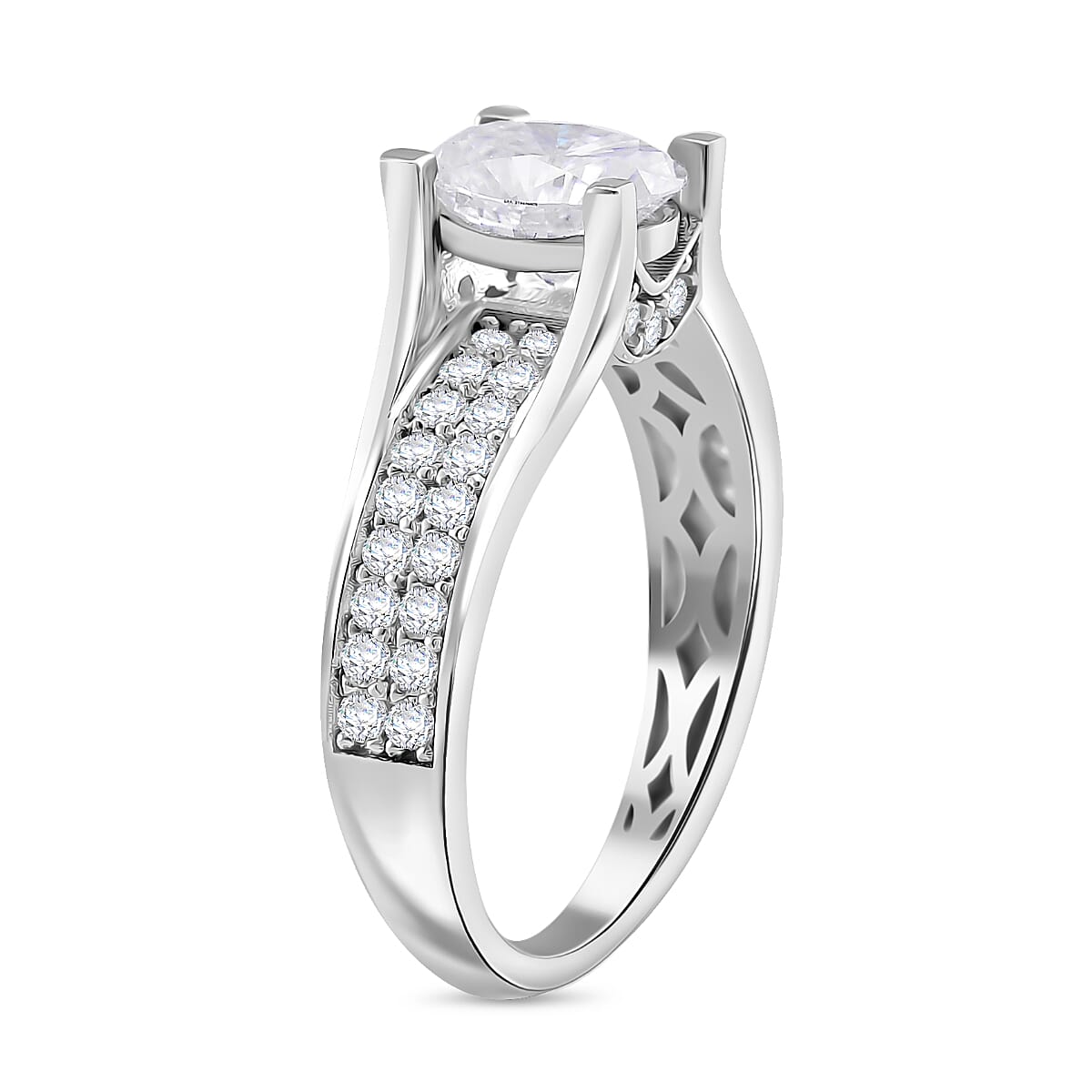 RADIANTA Premium D Colour VVS1 Moissanite GRA Certified Ring in Rhodium Overlay Sterling Silver 2.00 Ct.