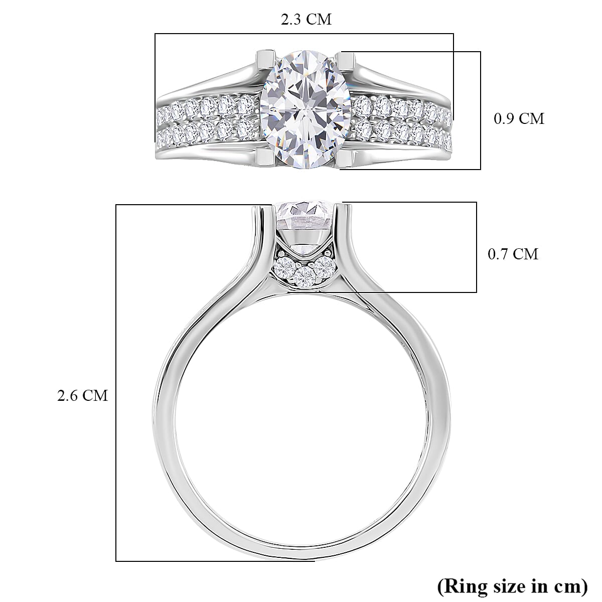 RADIANTA Premium D Colour VVS1 Moissanite GRA Certified Ring in Rhodium Overlay Sterling Silver 2.00 Ct.