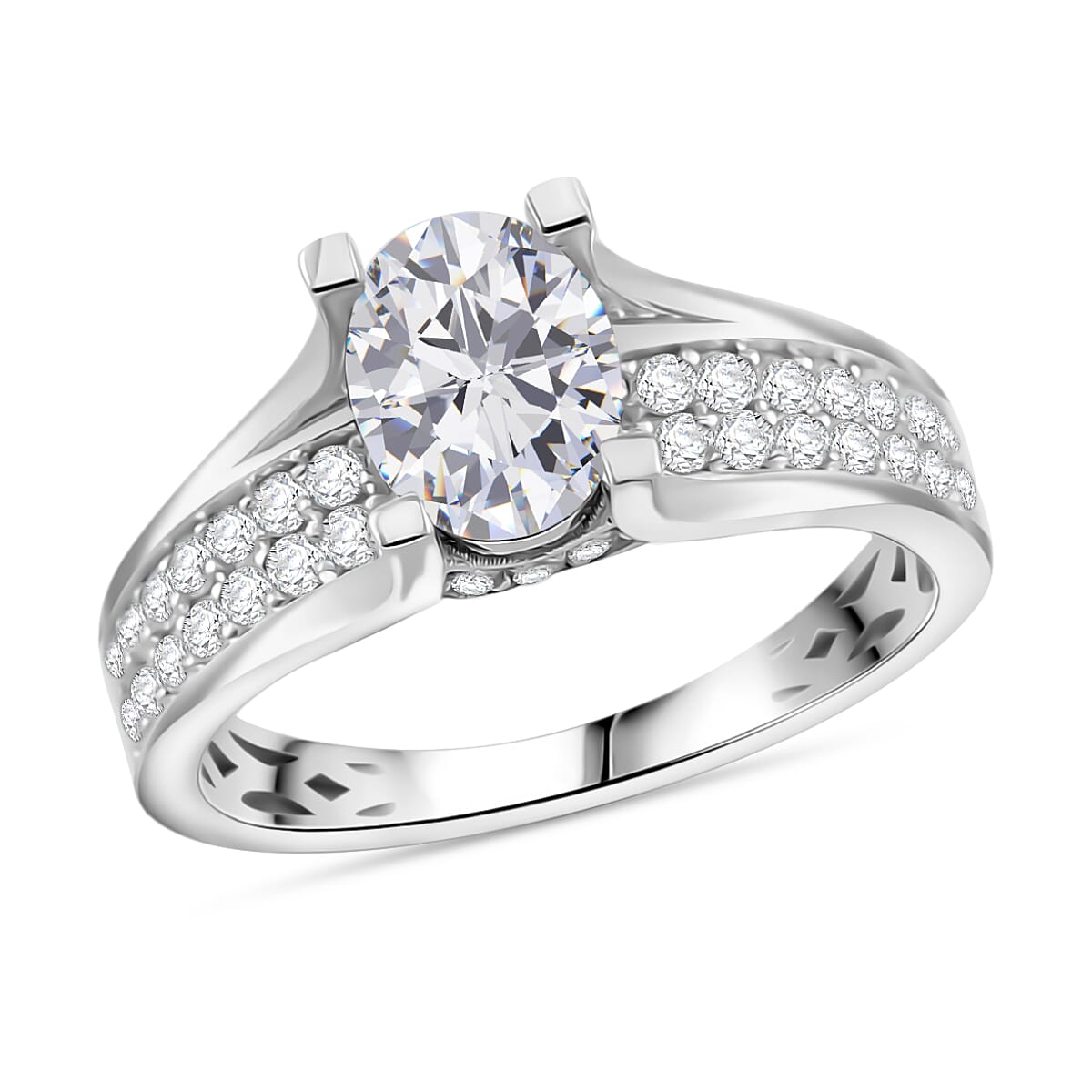 RADIANTA GRA Certified Moissanite D-VVS1 Ring in Rhodium Overlay Sterling Silver 2.00 Ct.